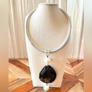 Vintage Silver-tone Large Pendant Fashion Necklace